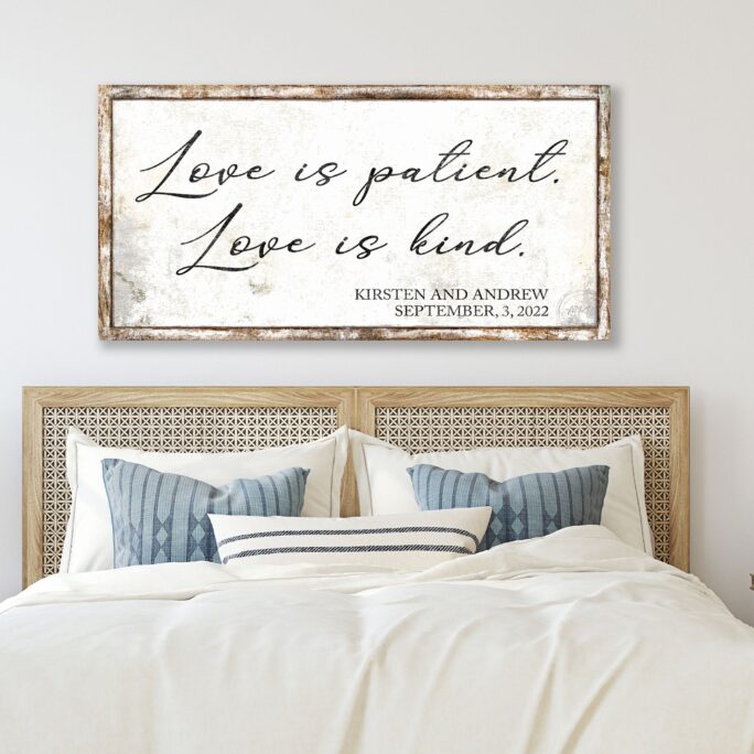 Love Is Patient Personalized Wedding Gift For Couple Sign Custom Customized Modern Farmhouse Rustic Signs Wall Decor Home