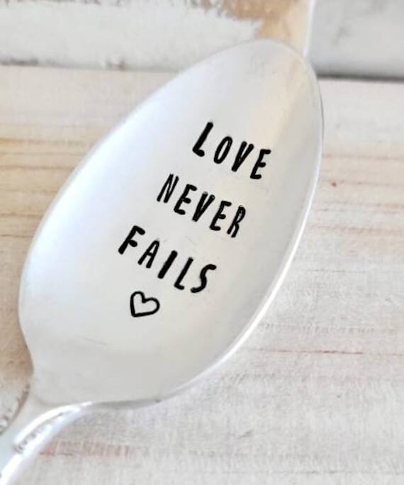 Love Never Fails Vintage Silver Plated Soup Spoon, Gift For Loved One, Gift Mom, Gift Daughter, Gift Wife, Gift Grandmother