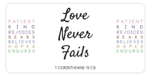 2x4 Printed Stickers Tissue Wrappers Love Never Fails Pioneer School Gift Labels
