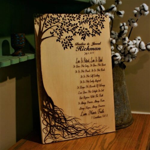 Bible Verse Sign - Personalized Custom Wood Corinthians Wedding Plaque Family Name Love Is Patient Gift