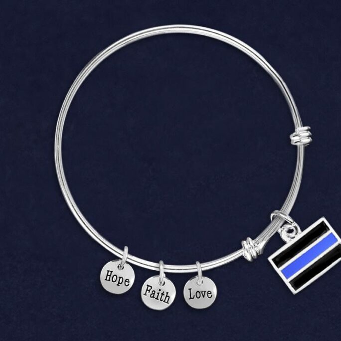 Law Enforcement Support Blue Line Retractable Charm Bracelets