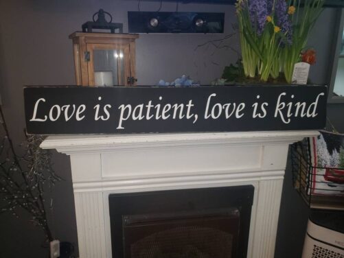 Love Is Patient, Love Kind Sign 1 Corinthians 13 Horizontal Wood Modern Farmhouse Bible Verse Religious Wall Art Wedding Gift