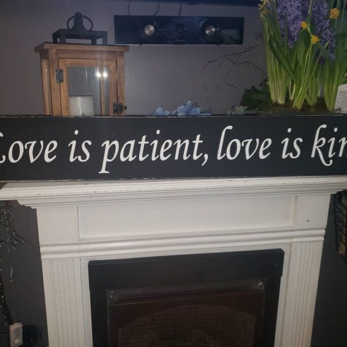 Love Is Patient, Love Kind Sign 1 Corinthians 13 Horizontal Wood Modern Farmhouse Bible Verse Religious Wall Art Wedding Gift