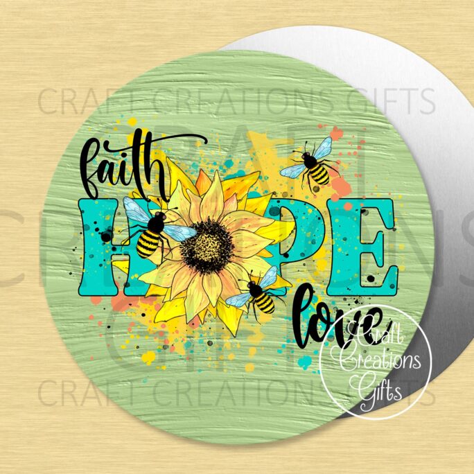 Round Metal Sign Faith Hope Love, Bee Spring Wreaths Crafts