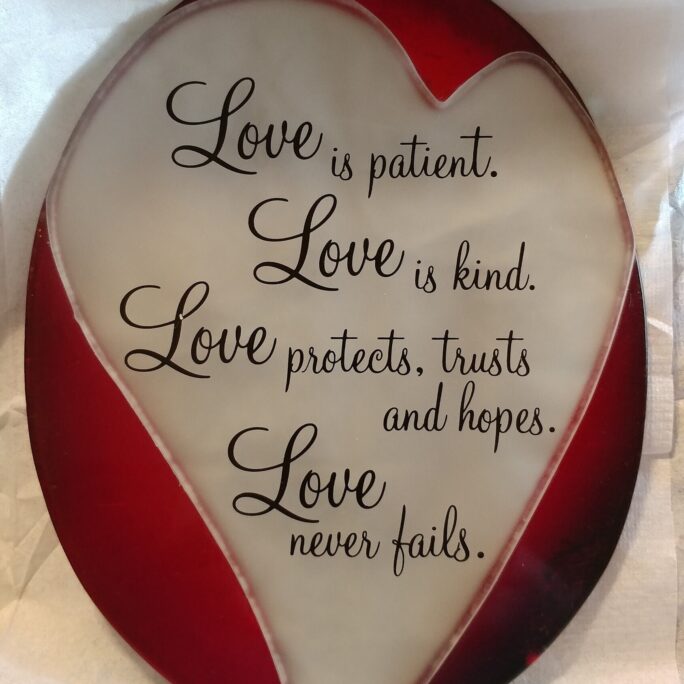 Vintage "Love Is Patient, Love Kind" Glass Suncatcher Plaque - Unbranded Fantastic Gently Previously Loved Shape Free Shipping