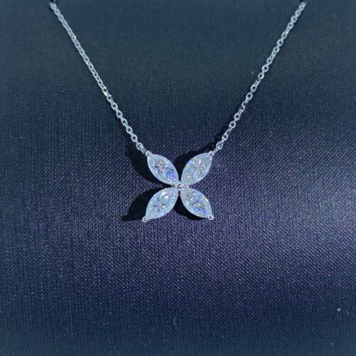 0.85Carats Marquise Cut Moissanite 14K White/Rose/Yellow Gold Four Leaf Clover Pendant Necklace/ 2.8G Metal Weight | N07
