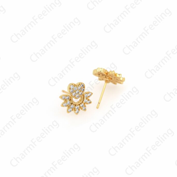 1 Pair, Sun Earrings, 18K Gold Filled Heart-Shaped Micropaved Cz Love Earrings, Love Charm, A Gift For Her, 11x12mm