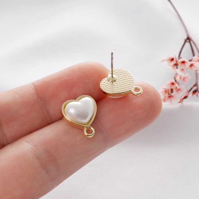 10Pcs High Quality Alloy Pearl Love Earrings, Ear Stud, Jewelry Making Materials, Earring Attachment, Nickel Free