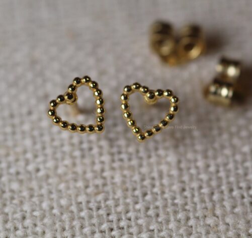 14K Gold Earrings/Small Love Heart Earrings. Tiny Cute Love Earrings, Earrings. Christmas Gifts