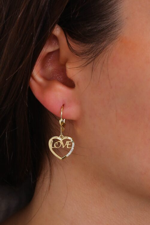 14K Solid Gold Heart Love Earring, 925 Sterling Silver Valentine's Day Gift, Mother's Gift