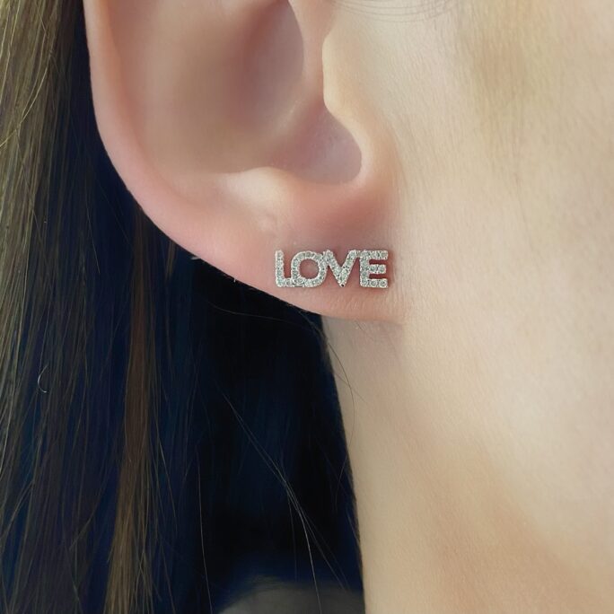 14K White Gold Diamond Love Earring| Block Studs| Tiny Studs For Women| Earring Stack| Gift Her