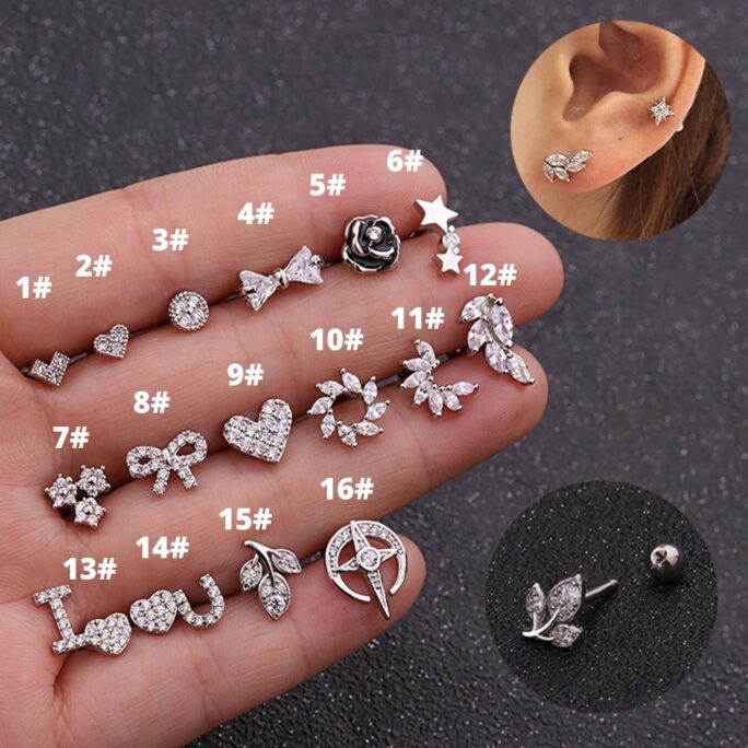 16G Cartilage Tiny Stud Earring, Flat Back Earrings, Conch Tragus Helix Surgical Steel Love Earrings | Hspj1915