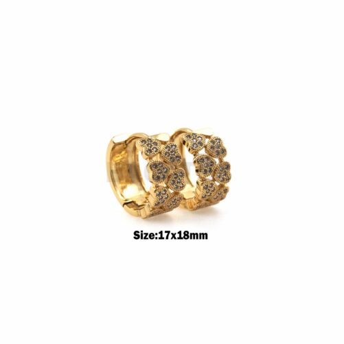 1Pair Double Row Love Earrings Diamond Hoop Gold Gift For Her 17x18x7mm