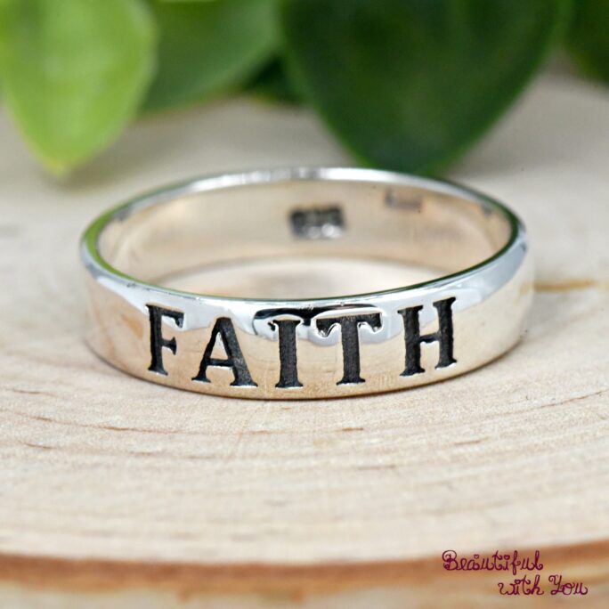 4.5mm Width Faith, Hope & Love Engraved Christians Silver Ring, 925 Sterling 1 Corinthians 1313 Bible Word Wedding Band