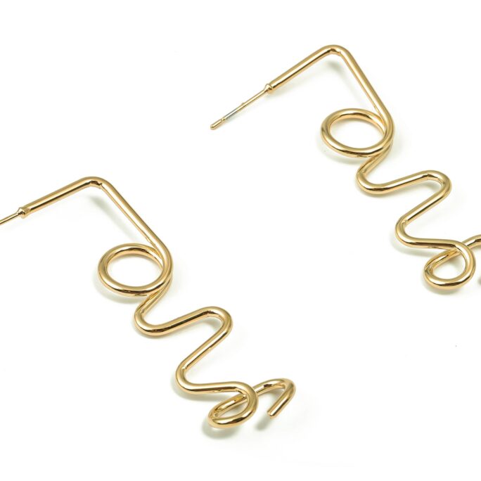Brass Love Earring Post - Gold Wires Stud 316 Surgical Stainless Steel 18K Real Plated 51.69x13.88x2.93mm Rgp4150