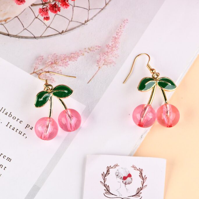 Clearance, Cherry Love Earrings, Pink Cherry Cute Jewelry Earrings, Earrings Studs, Mother's Day Gift, Dangle Earring, Bridesmaid Gift
