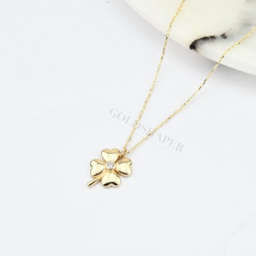 Clover Necklace, 14K Solid Gold Gift For Her. Valentine's Gift, Christmas Gift, Birthday Gift