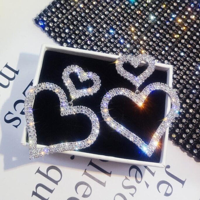 Double Heart Earrings, Love Shiny Hearts Colorful Elegant Romantic Gift Dangle Earrings