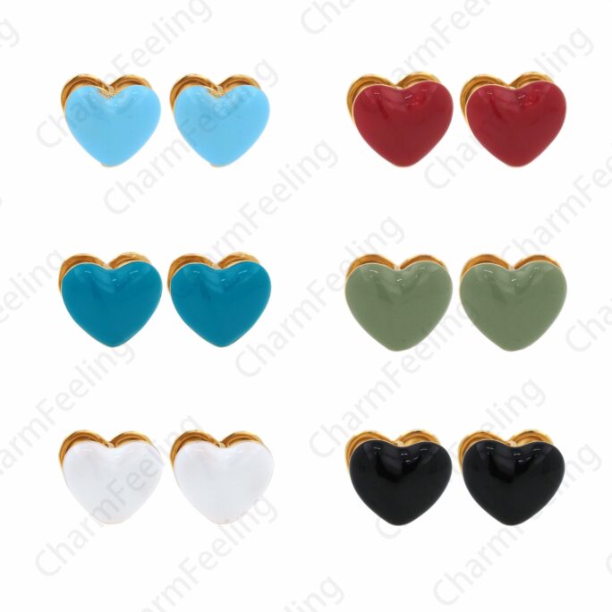 Enamel Love Earrings, 18K Gold Filled Heart Charm, Charm, 13x14x13.5mm