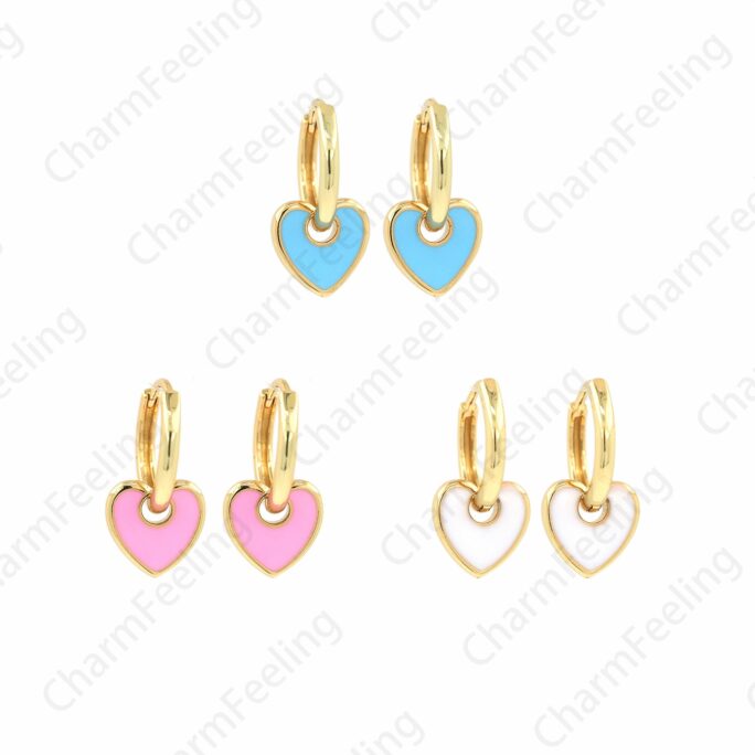Enamel Love Earrings, 18K Gold Filled Heart Charm, Charm, 19mm