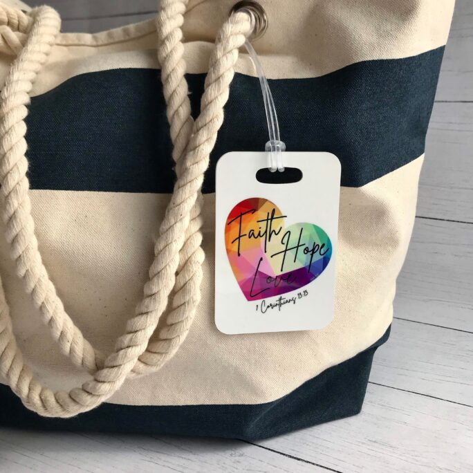 Faith Hope Love - Colorful Heart Luggage Tag, 1 Corinthians 1313, Bible Verse Bookbag Bag Tag With Scripture, Baggage For Kids