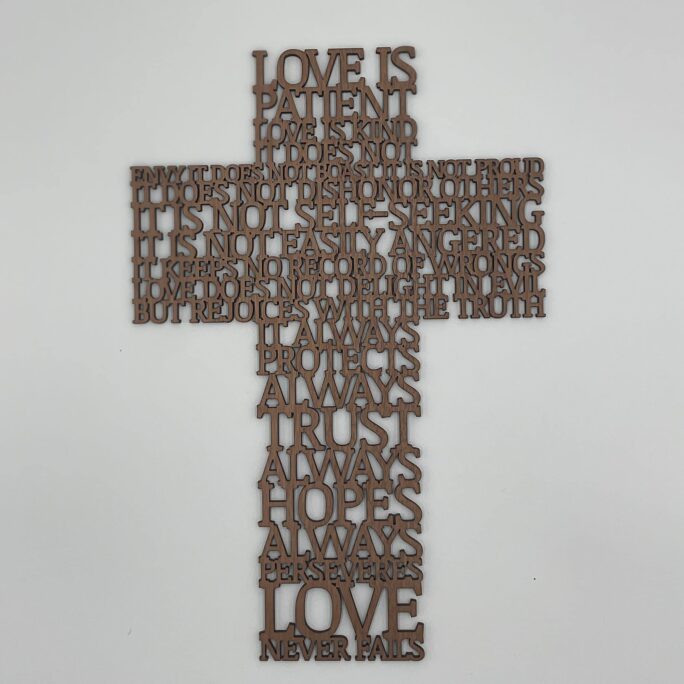 Handmade Wooden Laser Cut Cross With Corinthians 134 | Catholic Wall Art Decor Religious Gift For Baptism, Confirmation, Or Communion