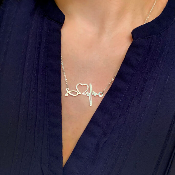 Heartbeat Necklace | Silver Pulse Jewelry Faith Hope Love Heart Nurse Gift Ekg Med Student Doctor Emt