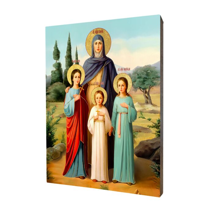 Icon Of Saint Sophia With Daughters Faith, Hope, Love - A Religious Gift, Handmade Wood Icon, Gilded, Beautiful Gift