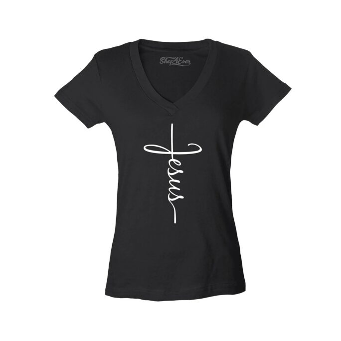 Jesus Cross Women's V-Neck T-Shirt Slim Fit