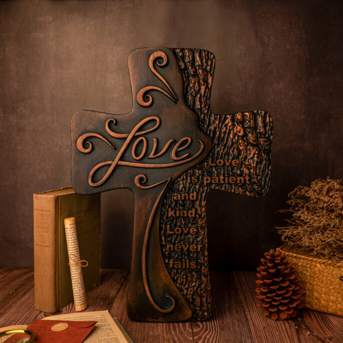 Love Cross, Cross On The Wall, Wooden Religious Wall Decoration, Gift For Her