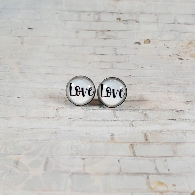 Love Earrings, 12mm, Studs, Statement Fun Word Gifts For Her, Inspirational Stud Earrings