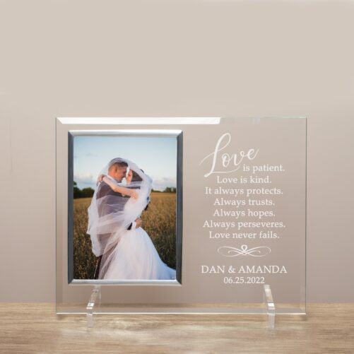 Love Is Patient Picture Frame | 1 Corinthians 134 Wedding Personalized Glass Photo