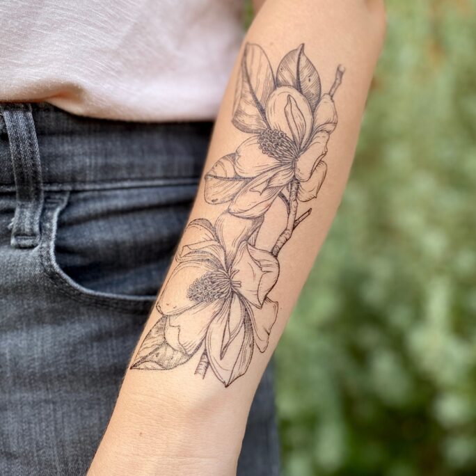 Magnolia Flower Temporary Tattoo, Nature Lover Gift, Stocking Stuffers & Party Favors