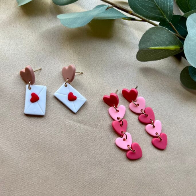 Polymer Clay Love Earrings/Heart Dangle Valentine's Earrings