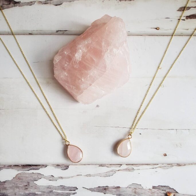Rose Quartz | 14K Gold Adjustable Cable Chain Pendant Necklace Crystal For Universal Love, Trust, Harmony Delicate, Minimalist