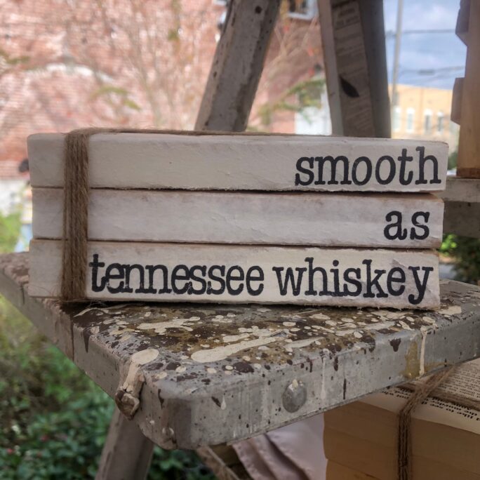Smooth As Tennessee Whiskey Farmhouse Book Stack Hand Stamped Rustic Decor, Tired Tray Country Chic, Mantle