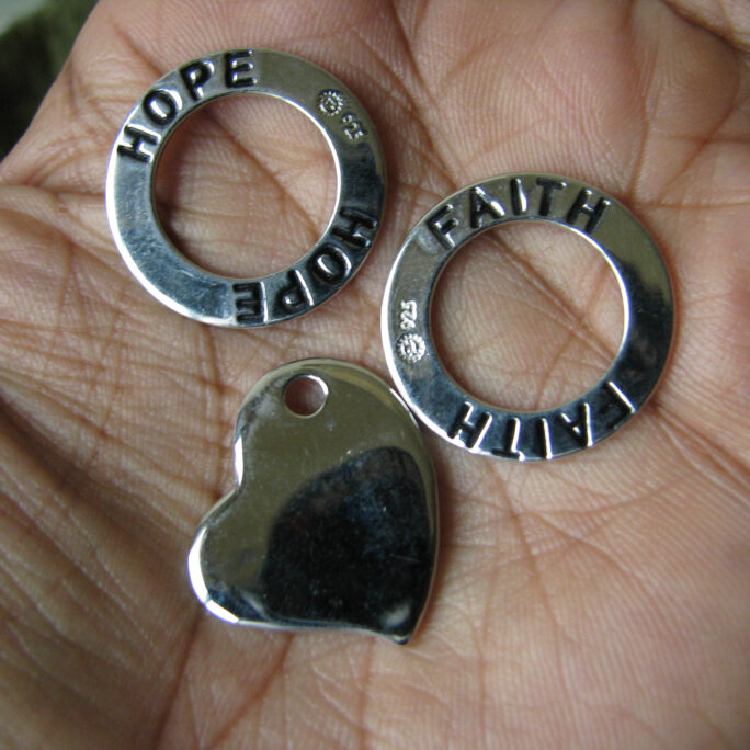 Trio Of Faith Hope Love Pendants, Vintage Sterling Silver Inspirational Words Inspiration Pendants