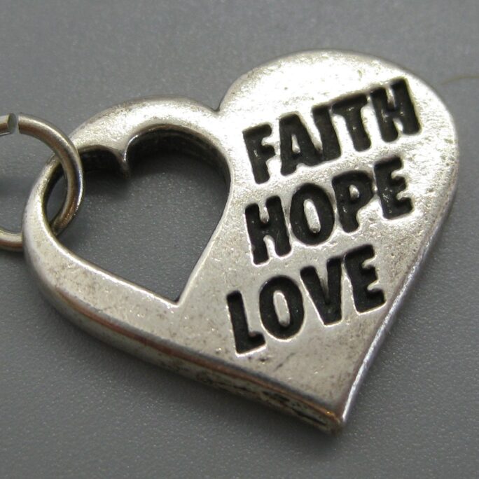 Vintage Charm Sterling Silver Faith Hope Love Heart Shaped Bracelet