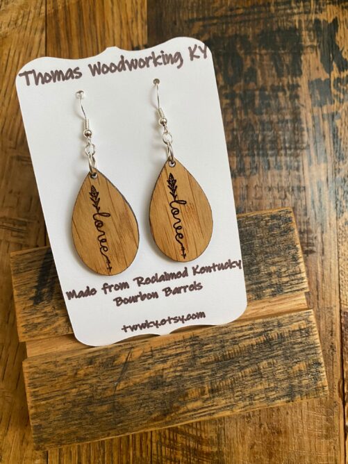 Wood Love Earrings Made From Bourbon Barrels