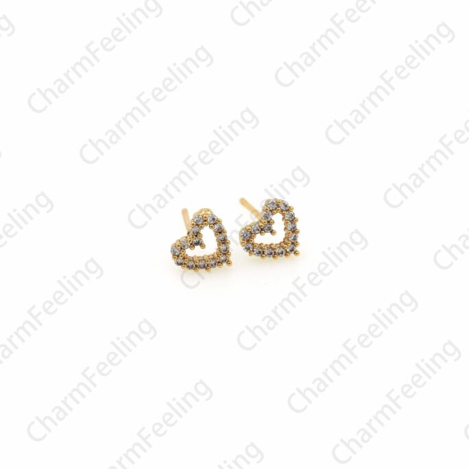 1 Pair, Micropaved Cz Love Earrings, Love Charm, 18K Gold Filled Earrings, Heart-Shaped A Gift For Her, 7.5x8mm