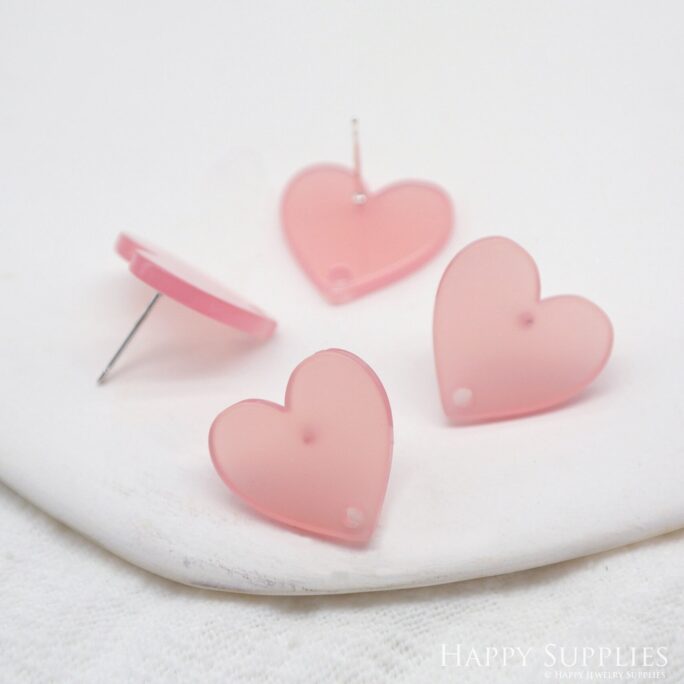 Acrylic Earrings, Heart Stud Love Earrings With Connector Hole, Stainless Steel Earring Posts, Findings, Jewelry Supplies | Ahe28