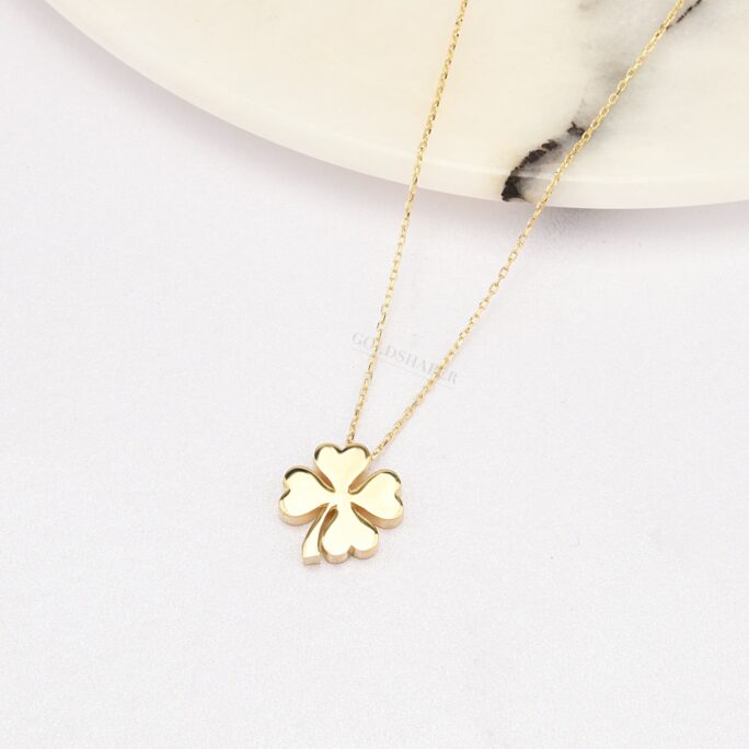 Clover 3D Necklace, 14K Solid Gold 2mm Thickness, Gift For Her. Valentine's Gift, Christmas Gift, Birthday Gift