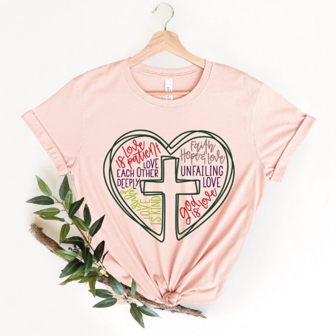 Cross Christian Heart T-Shirt, Jesus Is Love Shirt, Word Outfit, Religious Gift Tee, Wear, Faith
