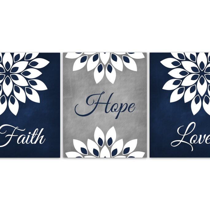 Faith Hope Love Canvas Prints, Blue Home Decor, 1 Corinthians 1313, Christian Religious Wall Art, Bedroom Decor - Home983