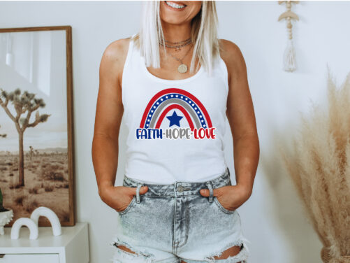 Faith Hope Love Tank Top, Freedom Racerback 4Th Of July Gift For American, Christian Patriotic Tops
