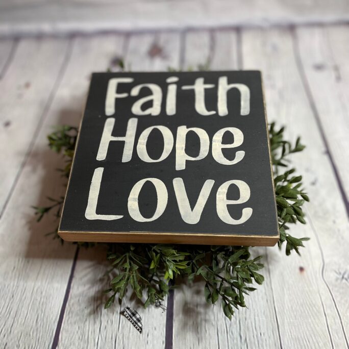 Faith - Hope-Love Wood Sign, Tiered Tray, Shelf Sitter Block, Home Decor, Farmhouse Mini Inspirational, Faith, Primitive Decor