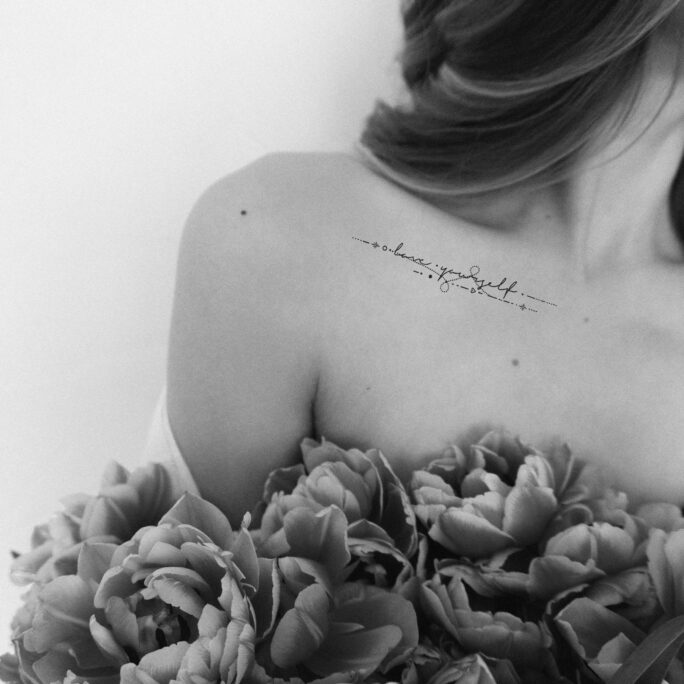 Geometric Love Yourself Arrow | Temporary Tattoo Fake Sun & Moon Flower Leave