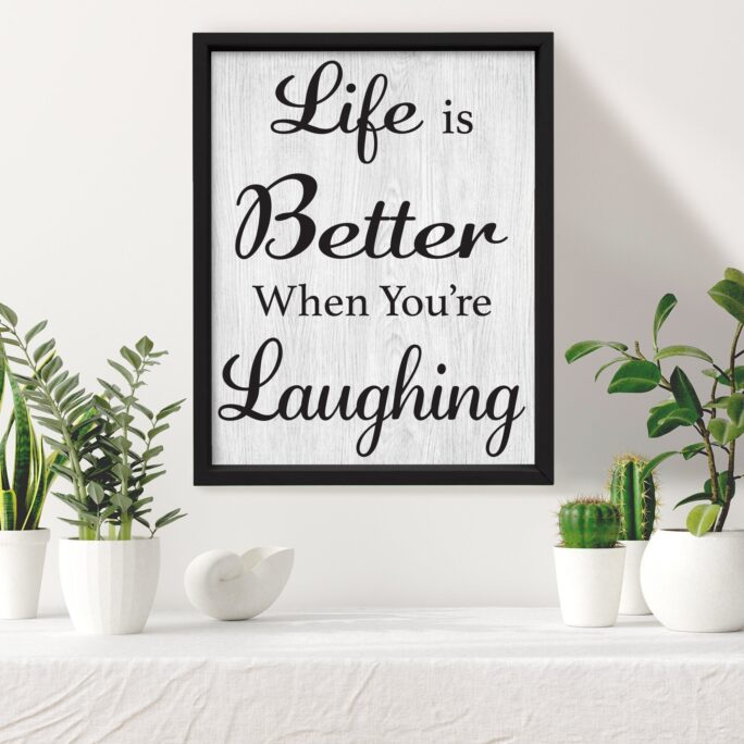Life Is Better When You're Laughing Framed Wooden Sign, 16 X 20, Inspirational Signs, Motivational Quote, Farmhouse Wall Decor, White