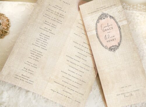 Linen & Lace Printed Wedding Programs. Ceremony Outline. Rustic Elegant