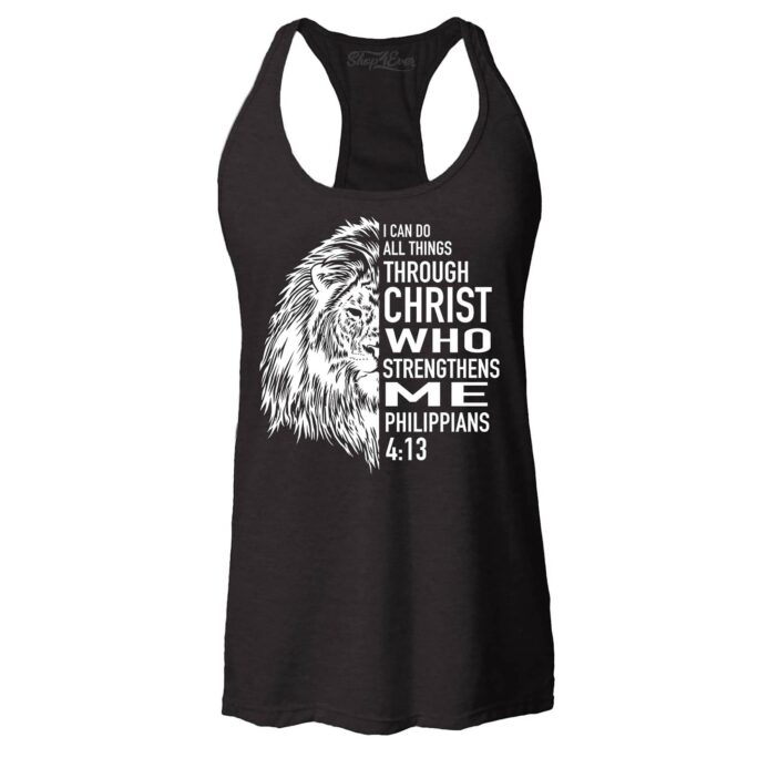 Philippians 413 Lion Verse I Can Do All Things Through Christ Women's Racerback Tank Top Slim Fit